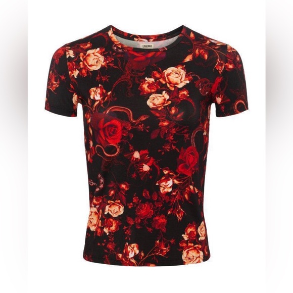L'AGENCE Ressi Baroque Floral Tee 🌹 Red and Black 🌹Short Sleeve 🌹Size XXS 🌹 NWT - Picture 5 of 9